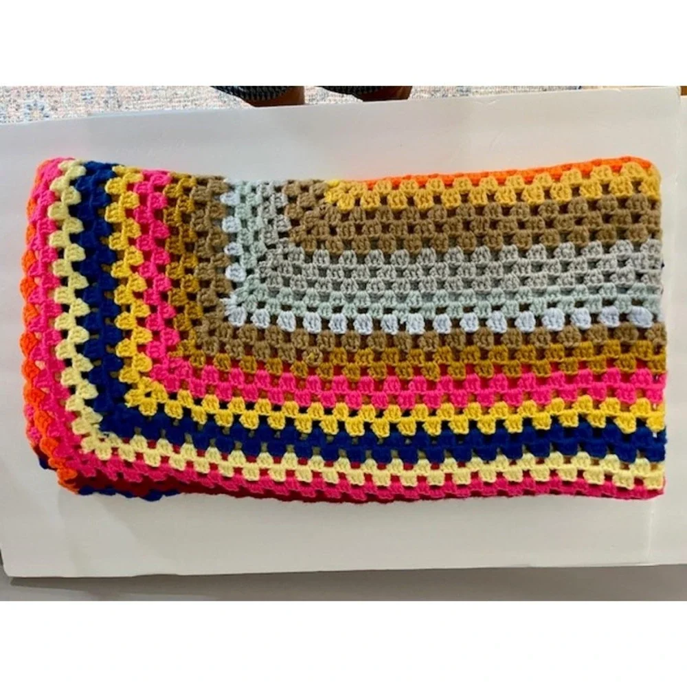 Boho Hand Crocheted Granny Square Afghan Throw Blanket 68